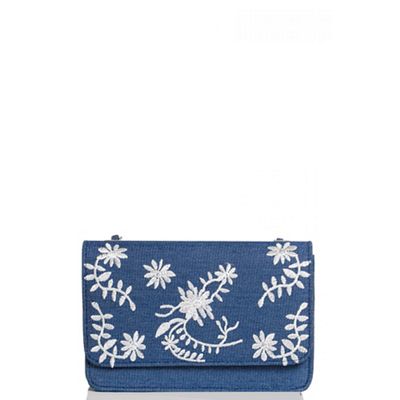 Blue denim embroidered bag